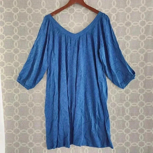 Anthropologie Holding Horse V Neck Blue Pattern Cold Shoulder Shift Dress M - Picture 3 of 11